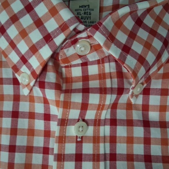 L.L. Bean Men's XL Cotton Red/Orange Check Wrinkle And Stain Resisitant Shirt LS - Picture 5 of 10